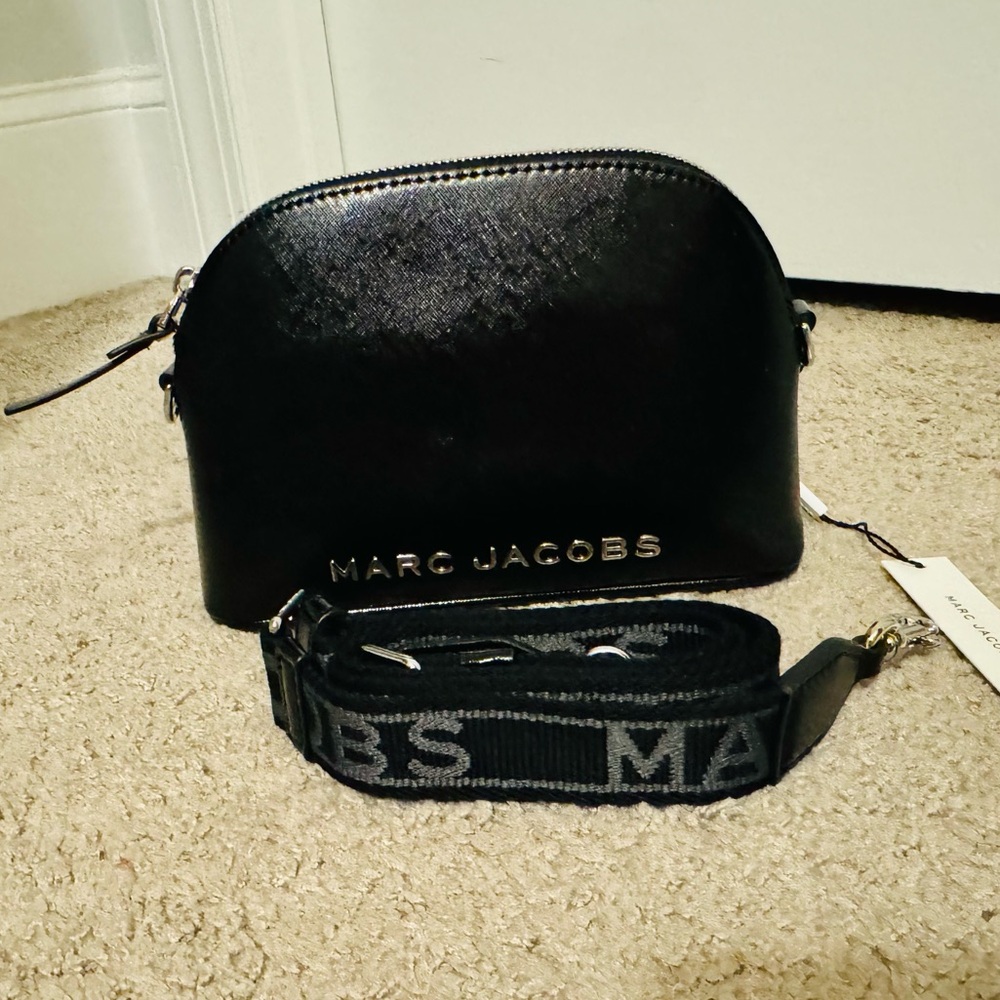 Cute Marc Jacobs black patent dome shape crossbody purse guitar strap new